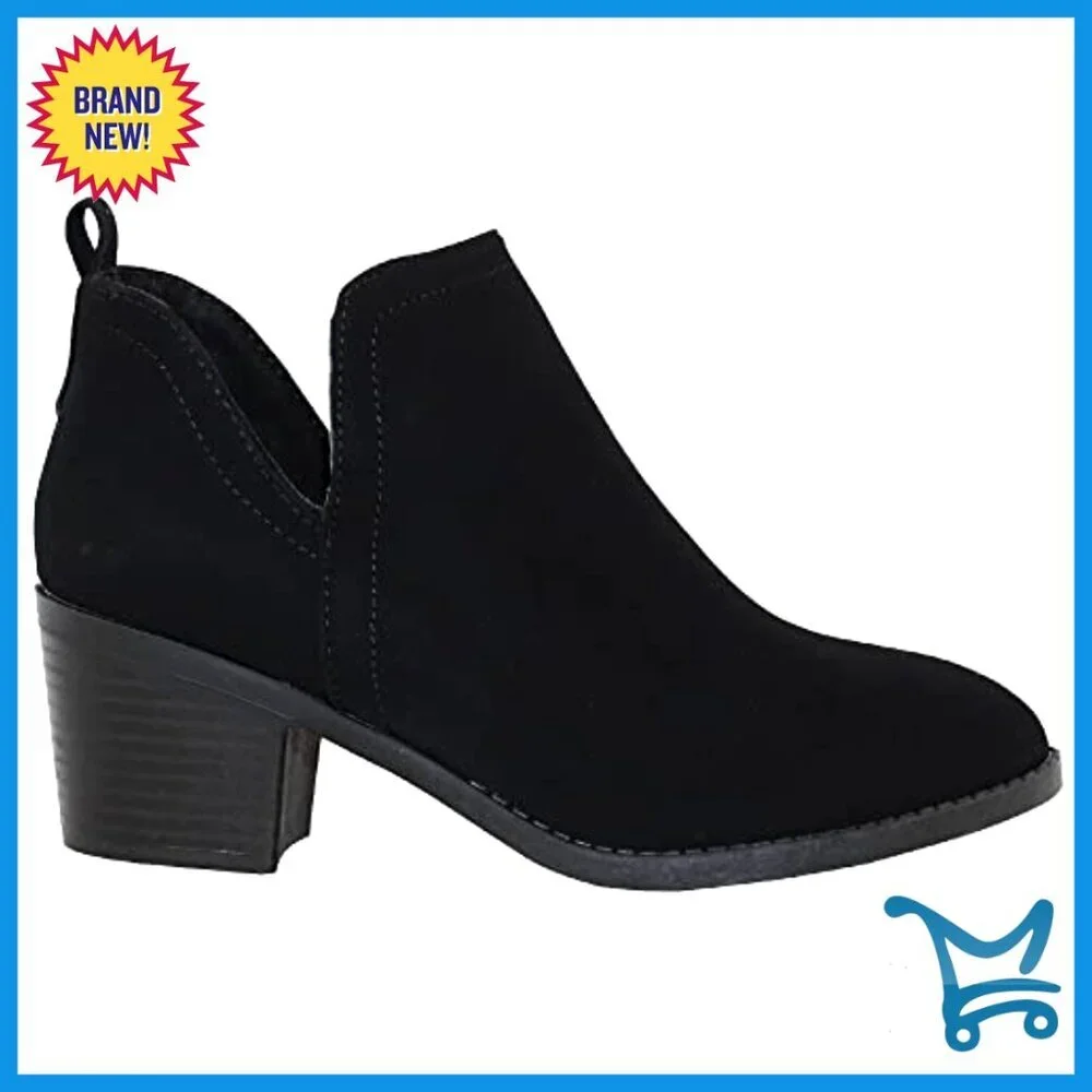 Chunky Low Heel Ankle Boots Slip On Chelsea Square Toe Comfortable Booties